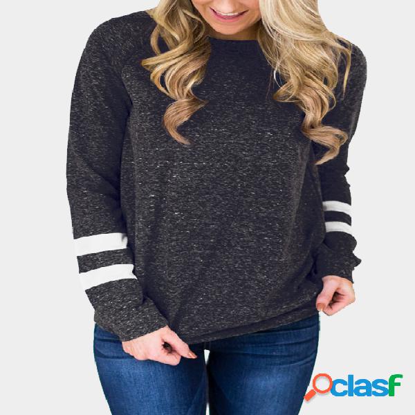 Dark Grey Color Block Round Neck Stripe Pattern Sweatshirt