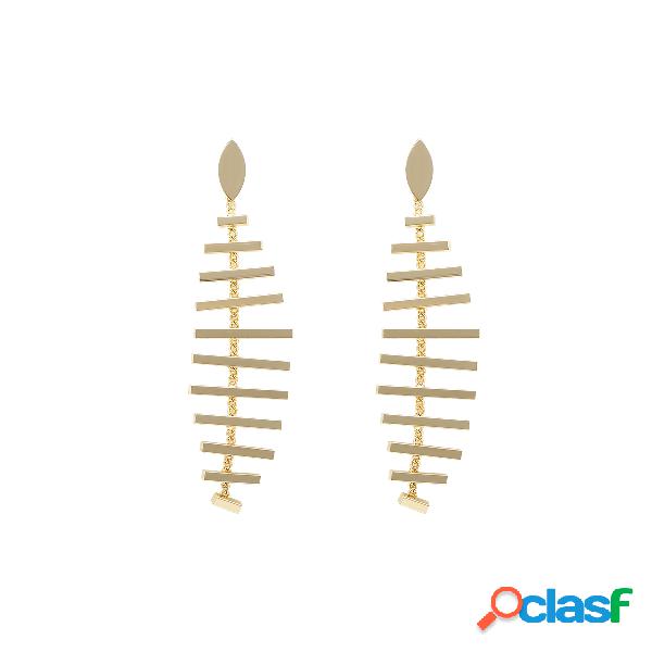 Gold Fish Bone Drop Earrings