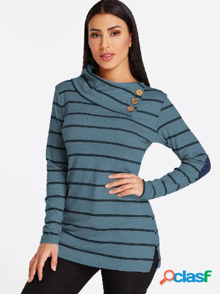 Green Button Design Stripe Asymmetrical Long Sleeves