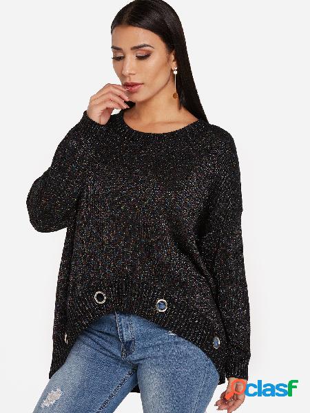 Multi Color Hollow Design Round Neck Long Sleeves Jumper
