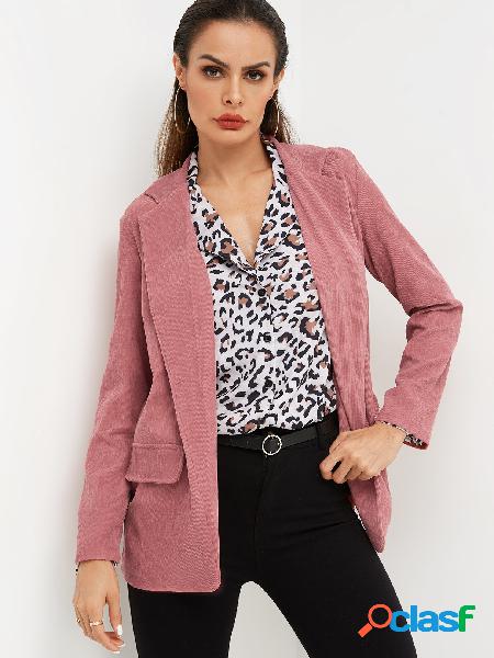 Pink Long Sleeves Solid Corduroy Pocket Design Blazer