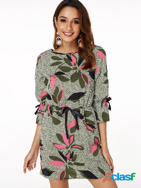 Random Floral Print Self-tie Design Dresses