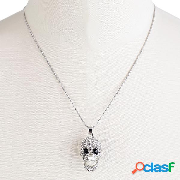 Silver Rhinestone Embellishment Skeleton Halloween Necklace