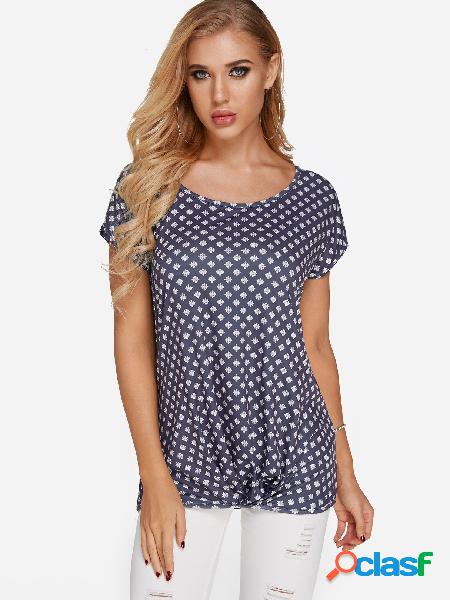 Black Pleated Design Random Floral print Crew Neck T-shirt