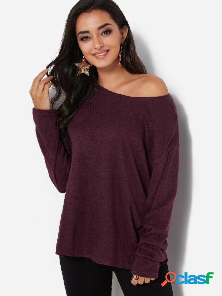 Burgundy Adjustable Neck Plain Round Neck Long Sleeves