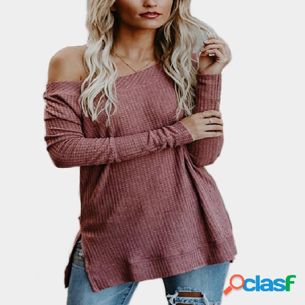 Rust Off Shoulder Long Sleeves Knitted Top