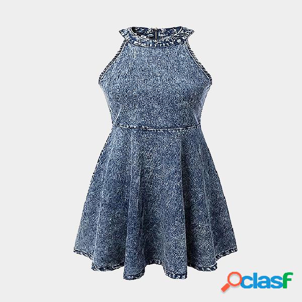 Sleeveless Halter Denim Midi Dress