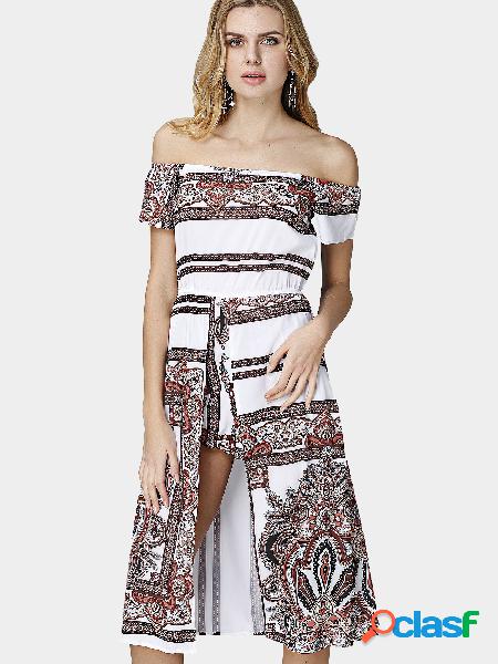 Vintage Style Off Shoulder Floral Print Playsuit