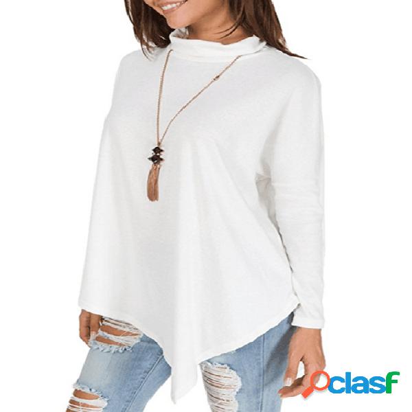 White Roll Neck Long Sleeves T-shirt