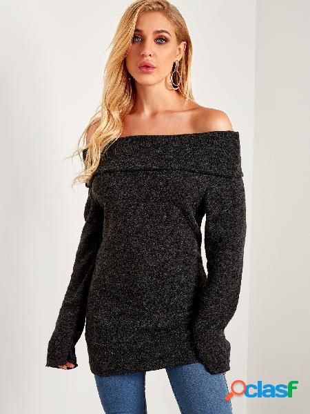 Black Backless Design Plain Off The Shoulder Overlay Long