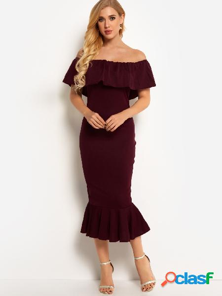 Burgundy Off The Shoulder Short Sleeves Mermaid Dress