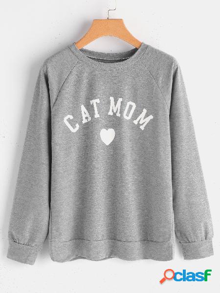 Light Grey Letter Round Neck Long Sleeves Casual Sweatshirt