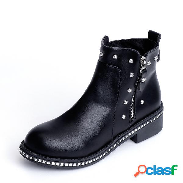 Black Rivet Design Side Zip Ankle Boots