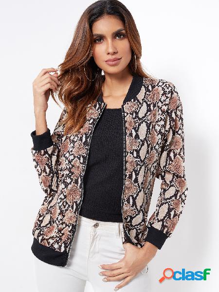 Khaki Coool Zipper Front Fastening Snake Pattern Long