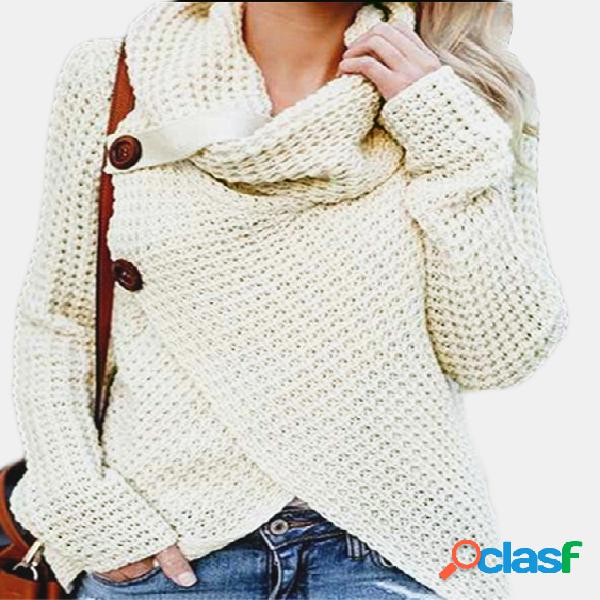 Beige Crossed Front Design Plain Roll Neck Long Sleeves