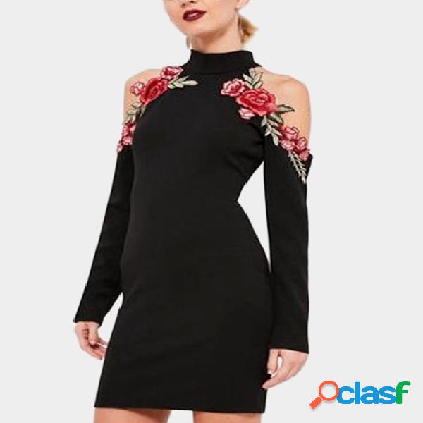 Black Embroidered Halter Dress