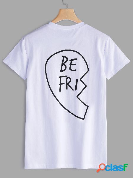 White Letter Printed Crew Neck Short Sleeves T shirt