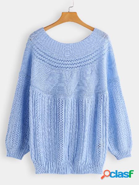 Blue Knot Details One Shoulder Hollow Details Long Sleeves