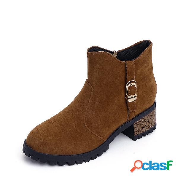 Brown Suede Chunky Ankle Boots