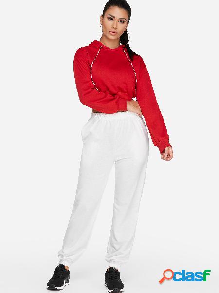 White Side Pockets Plain Stretch Waistband Pants