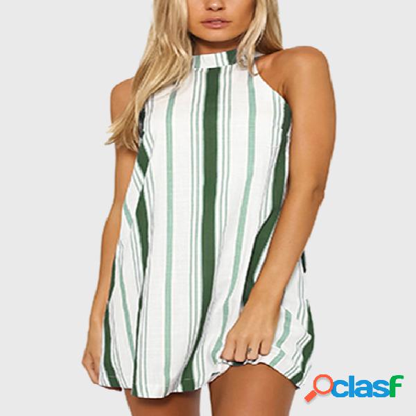 Green Stripe Halter Neck Mini Dress