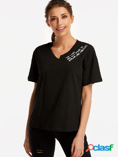 Black Letter Asymmetrical High Low Hem T-shirts