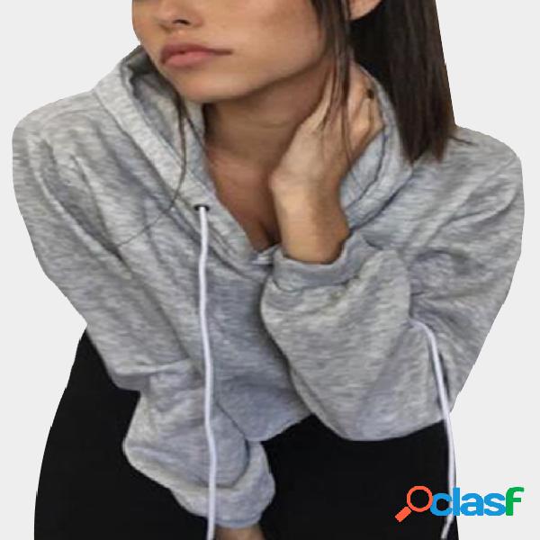 Grey Casual Crop Hoodie With Long Sleeves