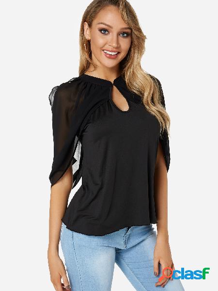 Black Cold Shoulder Half Sleeves Causal T-shirt