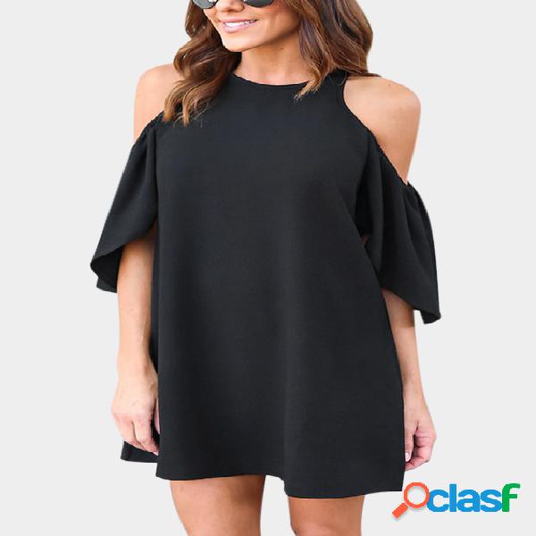 Black Cold Shoulder Short Sleeves Dresses
