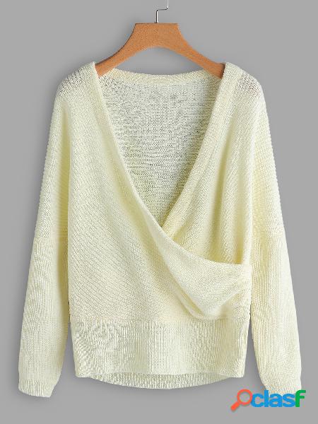 White Crossed Front Design V-neck Dolman Sleeve Sweater