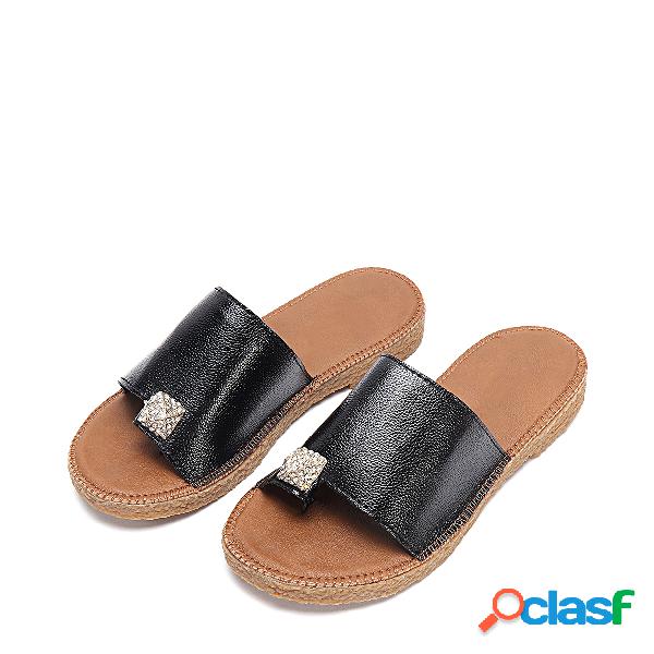 Black Jewelry Embellished Flat Slippers