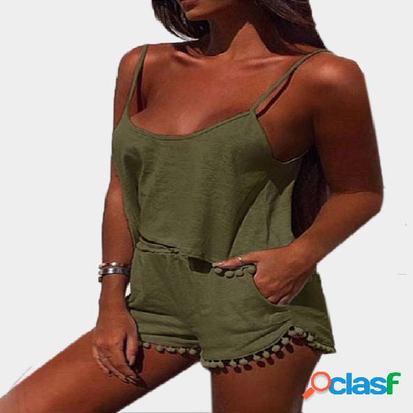Armygreen Casual Sport Sleeveless Top and Elastic Waist
