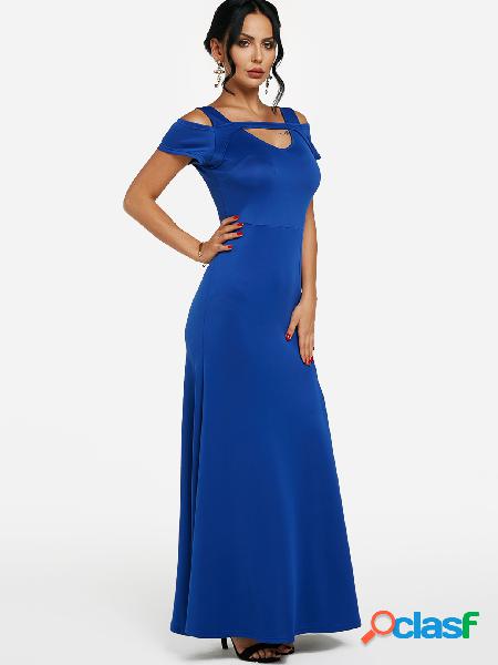 Navy Cutout Cold Shoulder Slit Hem Evening Dress