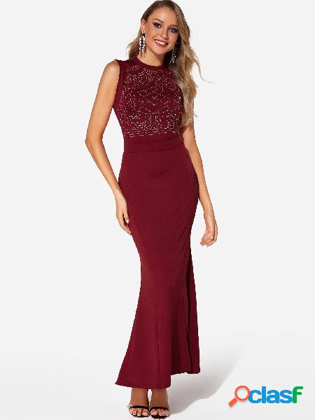 Burgundy Round Neck Sleeveless Maxi Dress