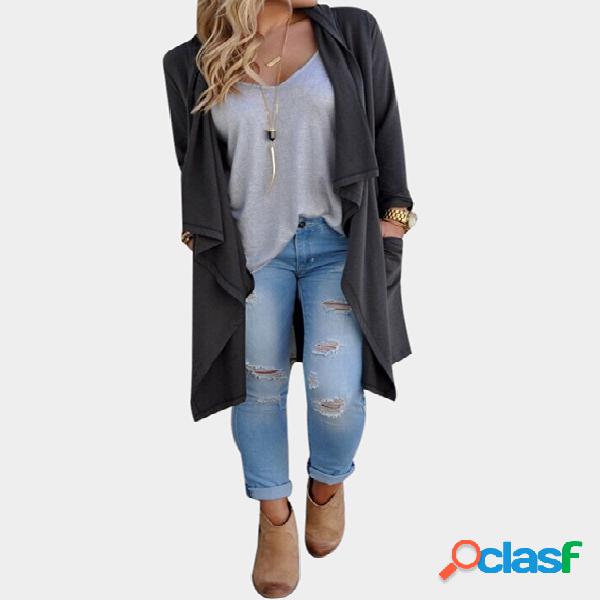 Grey Casual Open Long Sleeve Cardigans