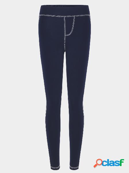 Stitching Design Bodycon fit Elastic Trousers in Dark Blue