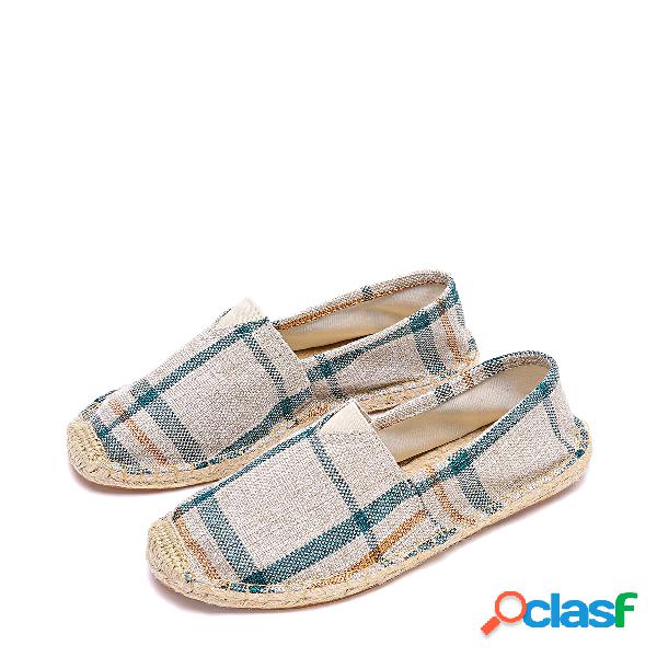 Beige Fashion Plaid Design Flats