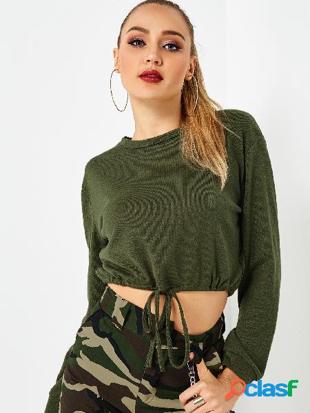 Green Self-tie Design Round Neck Long Sleeves Silhouette