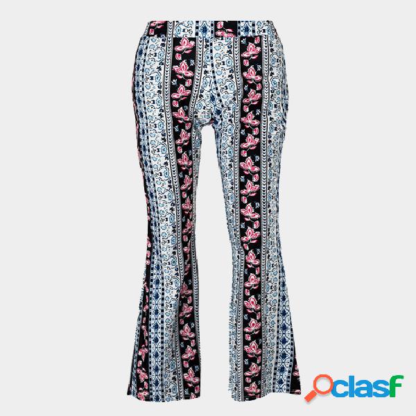 Vintage Floral Print Casual Wide Leg Trousers