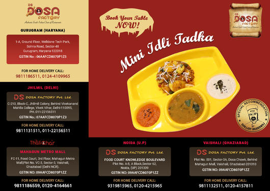 South Indian Restaurant in DELHI NCR Ds Dosa Factory pvt Ltd