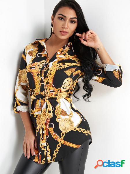 Self-tie Design Random Scarf Print Classic Collar Long