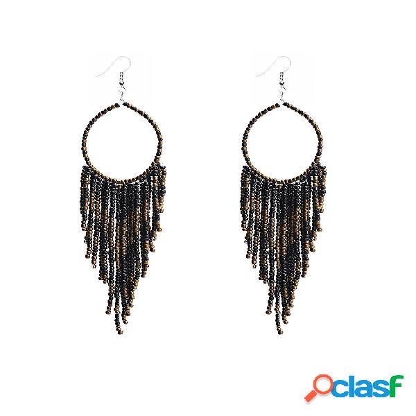 Black Boho Tassel Bead Earings