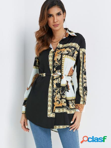 Random Scarf Print Classic Collar Long Sleeves Shirt