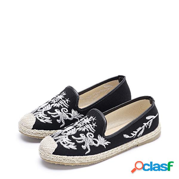 Black Embroidery Design Canvas Flats