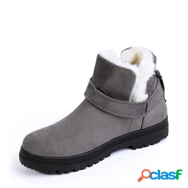 Grey Belt Decorated Fur-lined Warm Snow Boots