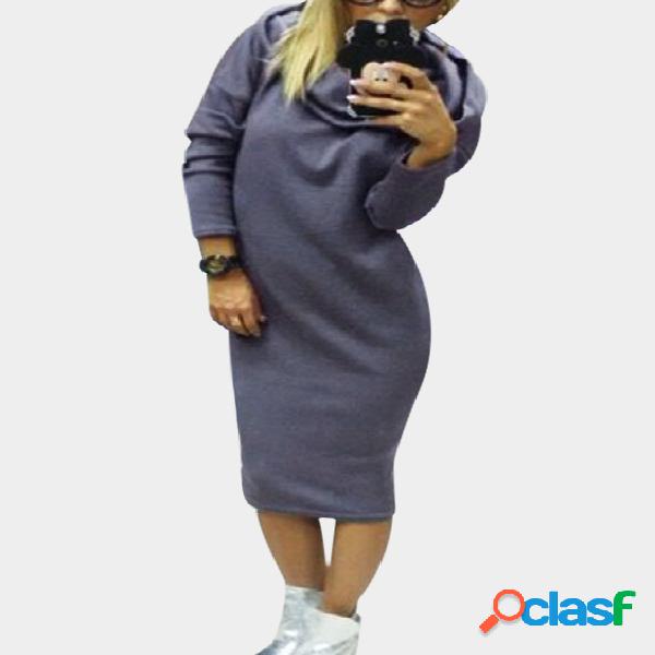 Grey Long Sleeves Hooded Midi Jumper Dress