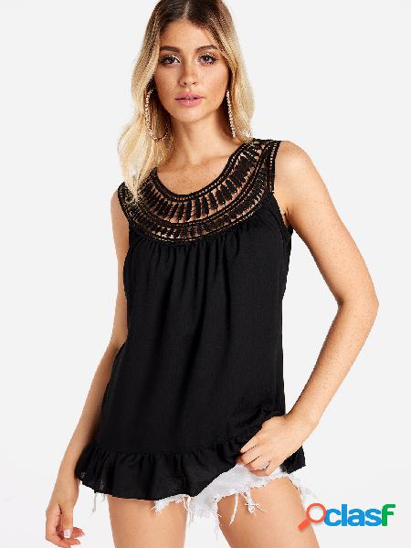 Black Hollow Design Crew Neck Sleeveless Vest