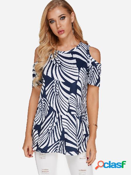 Black Zebra Cold Shoulder Short Sleeves T-shirt