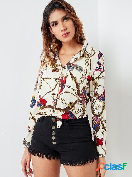 Scarf Print Classic Collar Blouse