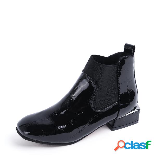 Black Stone Pattern Leather-Look Ankle Boots